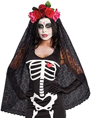 Dreamgirl Womens Day of the Dead Headpiece Halloween Costume, Dia de Los Muertos Sugar Skull Costume Headpiece for Adults