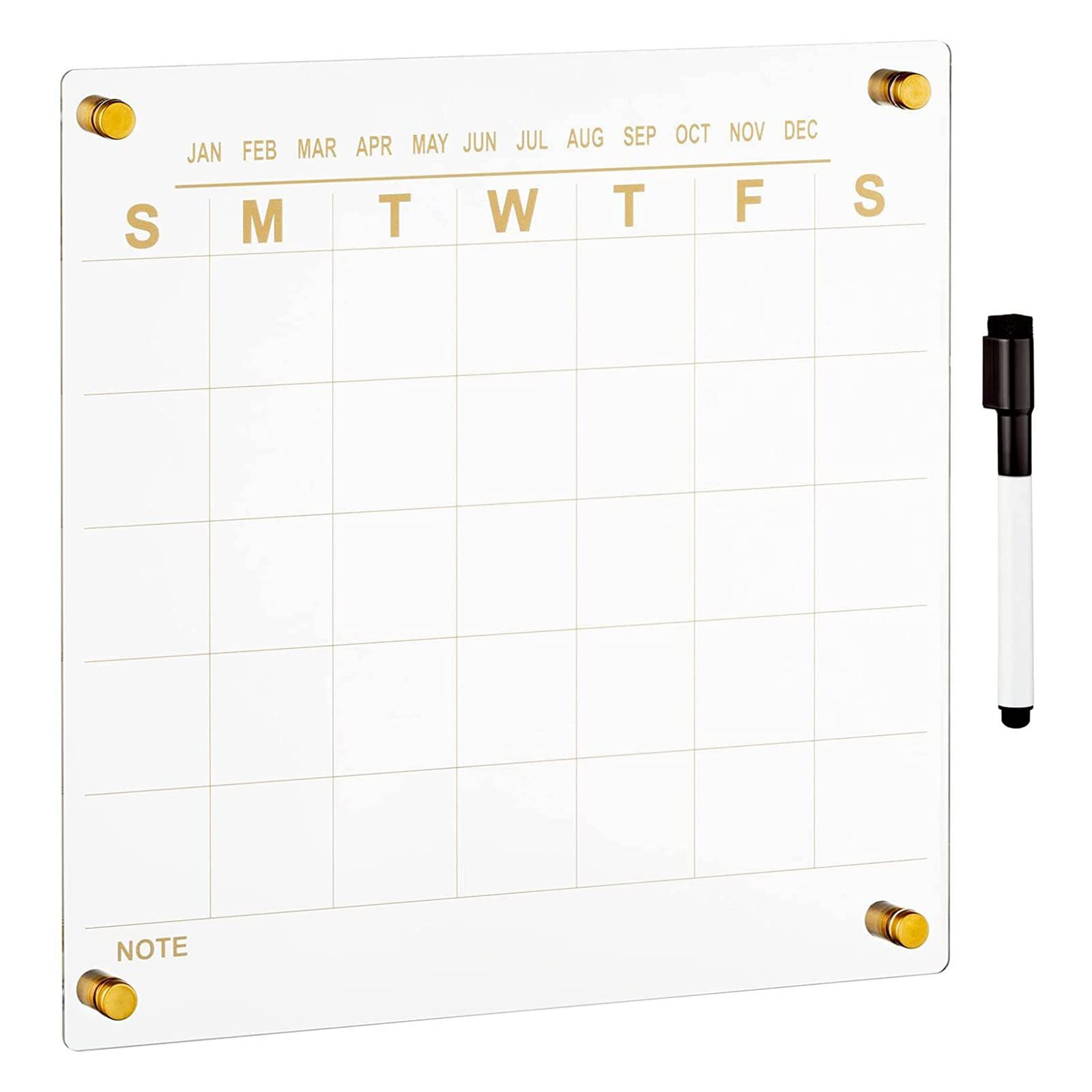 Whiteboard aus transparentem Acryl, Monatskalender-Set mit Marker, Stifthalter, Radiergummi für Kühlschrank, Erinnerung an die Wand für Kühlschrank