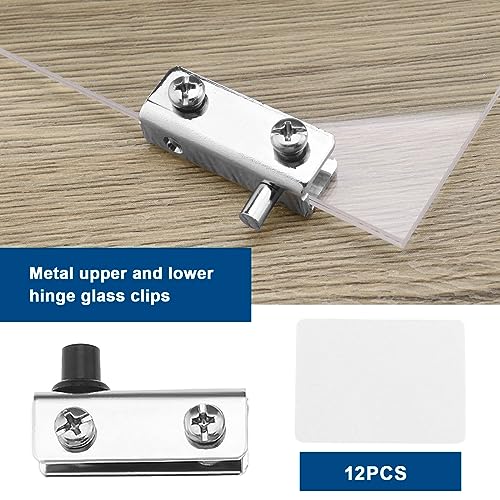 EMSea 12PCS Glass Door Pivot Hinge for 3mm-6mm Thickness Frameless Glass Doors Adjustable Display Cabinet Glass Door Clamp Replacement Door Hardware Silver - Image 2