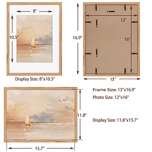 Fun Memories 12X16 Picture Frames, 12 X 16 Oak Wood Frame 1 Pack, 12X16 Photo Frame Display Picture 8.5X11 With Mat Or 12X16 Picture Without Mat, 12X16 Poster Frame With Real Glass #TOP1