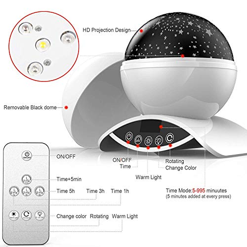 Star Projector Night Light For Kids - Baby Night Light Projector For Bedroom - With Timer Remote And Chargeable -Gift For Kids -White #TOP3