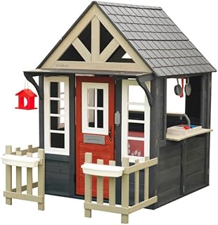KidKraft Riverscape Wooden Playhouse with Working Doorbell, Fence, Kitchen and Pet Door