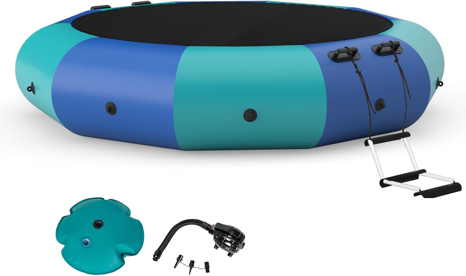 KOTEK Water Trampoline, 10Ft/12Ft/15Ft Recreational Water Bouncer with Electric Pump, Rope Ladders, Inflatable Floating Trampoline for Lake, Pool, Calm Sea Water Sports