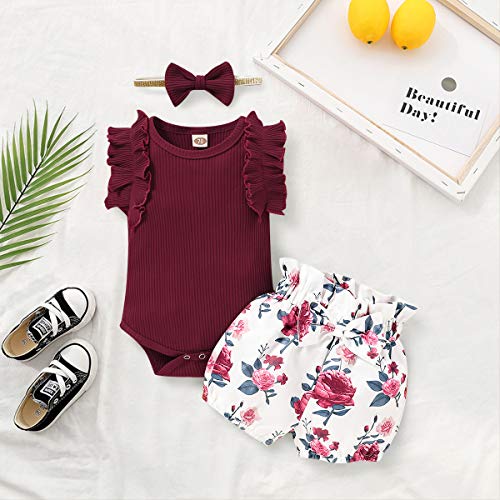 Image of Newborn Baby Girl Clothes Infant Girls Outfits Ruffle Sleeve Romper Bodysuit Floral Pants Toddler Baby Girl Outfits