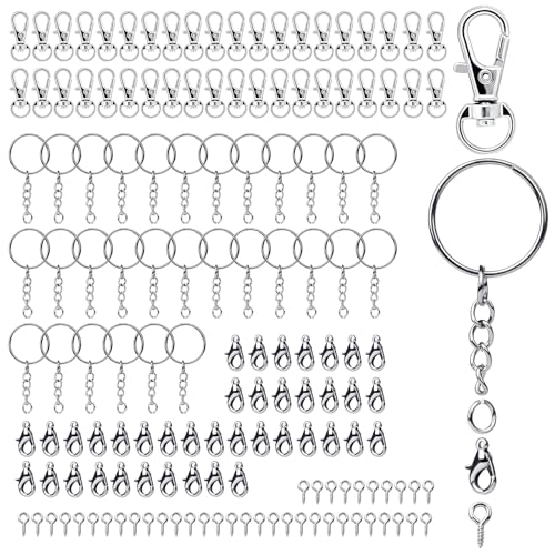 Schlüsselanhänger Set, Schlüssel Ringe, Schlüsselring mit Kette, Schlüsselanhänger zum Basteln, Schlüssel Zubehör für DIY Schlüssel Handwerk (Silber) (200 Stück)