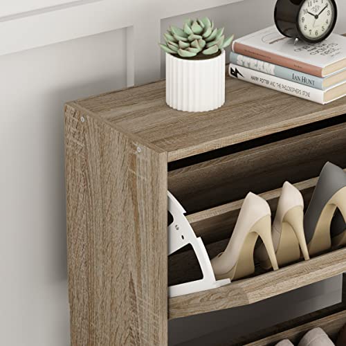 Aiegle Shoe Storage Cabinet With 3 Flip Drawers For Entryway, Freestanding Shoe Rack Shoe Organiazer With Adjustable Shelf, Wood Color (22.4" W X 9.4" D X 42.3" H) #TOP5