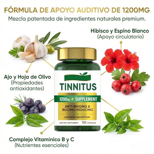 Tinnitus Relief for Ringing Ears Suplemento 1200mg - 120 Cápsulas | Apoya la Salud Auditiva y el Bienestar del Oído | Reduce los Síntomas del Tinnitus - imagen 3