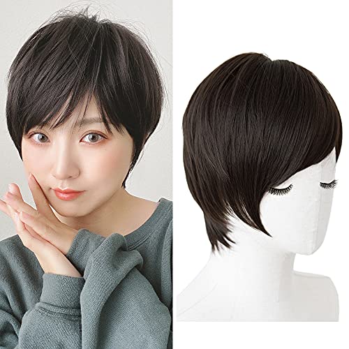 BRIGHT LELE Short bob Wigs for Woman Nature full Asymmetry Side bang Wig for Daily Party Synthetic Cosplay Wig 13Inch HF1284-BC