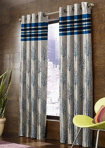 Image of HOME UTSAV 3 Piece Jute Blackout Heavy Jacquard Tree Curtains for Door 7 Feet, Aqua