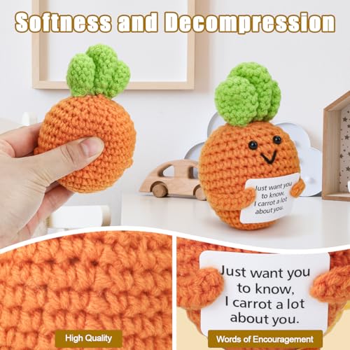 BellaGesundheit Lustige Positive Karotte Puppe – Gestrickte Pocket Hug mit Ermutigungskarte, Kreatives Karotte Positives Geschenk für Frauen, Männer, Partner, Freunde & Kollegen, Party Deko