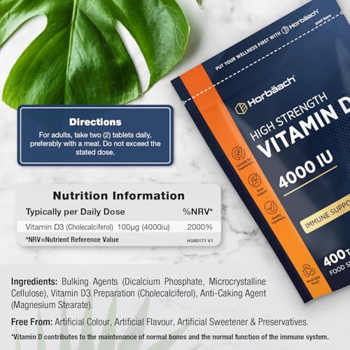 Vitamin D Tablets 4000IU | 400 Count | High Strength Vitamin D3 Supplement | Vegetarian | by Horbaach - Image 4