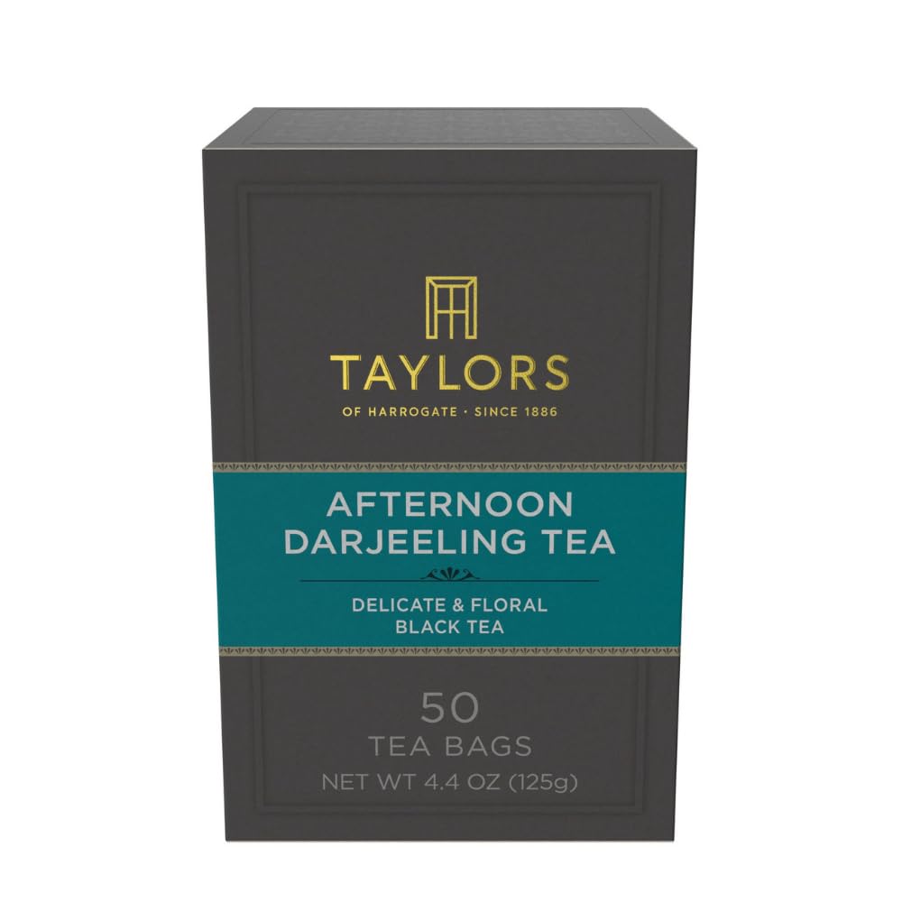 Taylors of Harrogate Afternoon Darjeeling, Black Tea, Pillow Bags 50 Count (Pack of 1), Delicate, Sweet & Floral, Caffeinated, Enjoy Hot or Iced, 50 Teabags