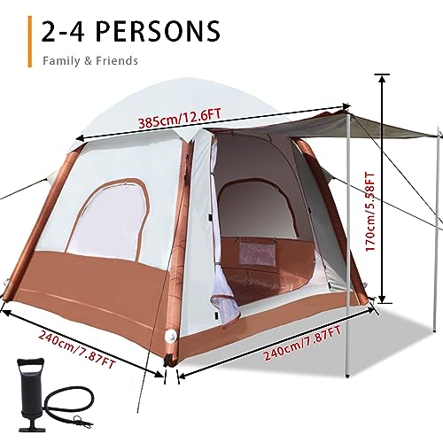 Umbalir Inflatable Camping Tent With Pump, Easy Setup 4 Season Glamping Tent With High Performance Inflatable Structure, 2-4 Persons Waterproof Windproof Outdoor Self-Supporting Air Tent #TOP6
