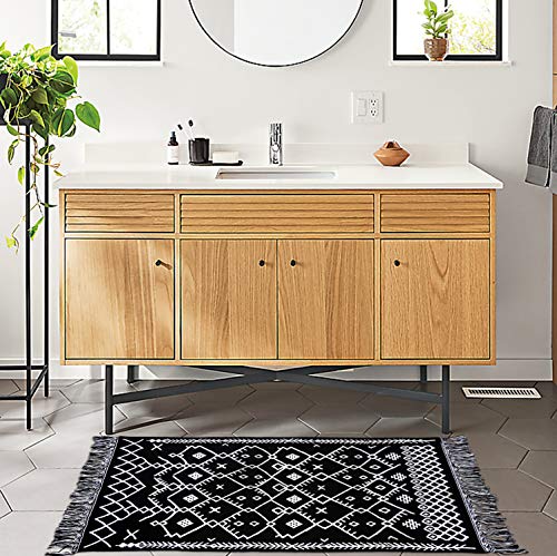 Iohouze Boho Bathroom Runner Rug -2'X4.3' Cotton Woven Indoor Outdoor Carpet Rugs Mats, Black White Runners For Hallways, Machine Washable Runner Rug For Kitchen Bedroom Living Room Laundry Entryway #TOP6