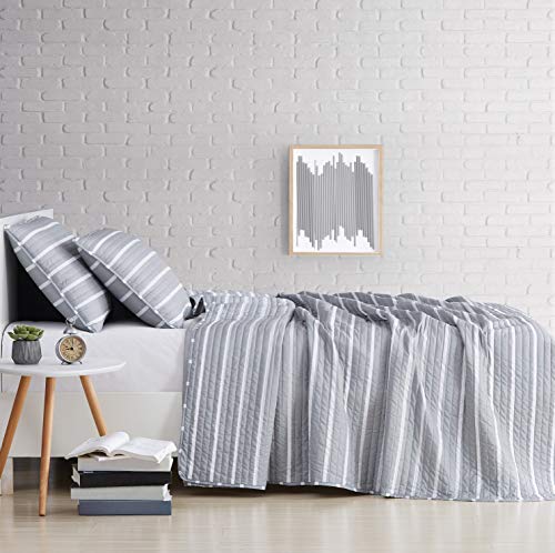 Truly Soft Maddow Stripe Grey Full/Queen 3-Piece Quilt Set #TOP1