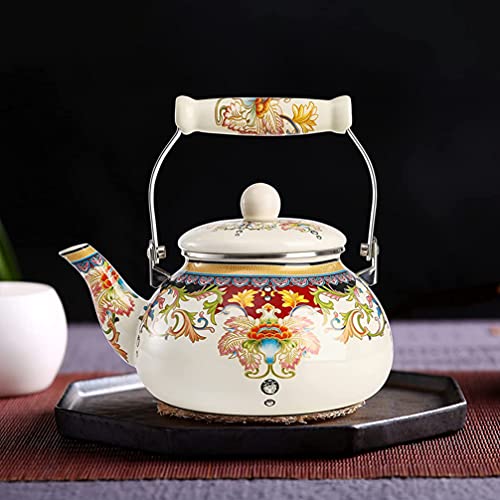Angoily 1Pc Floral Ceramic Enamel Teapot, 2.5L Enamel Tea Kettle With Porcelain Handle, Large Porcelain Enameled Teakettle For Induction Cooker With Heat-Resistant Handle, Thickened Kitchen Teapot #TOP7