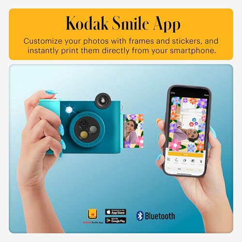 Image of Kodak Smile+ 2-in-1 Digital Instant Print Camera & Photo Printer Gift Bundle + Case + Zink 2x3 Sticky Back Photo Paper 20pk + Album + Sticker Sets + Sticker Frames + Hanging Frames + Markers - Blue