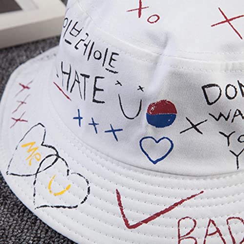 Colcolo Chapéu de Balde Dobrável com de Graffiti, Chapéu de terre, Boné, Branco