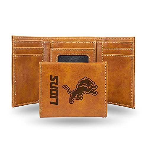 NFL Detroit Lions Men’s Trifold Brown Wallet- Premium Laser-Engraved NFL Team Logo on Vegan/Faux Leather- Minimalist Design Includes ID Window and Credit Card Holder- Ideal Men’s Gift