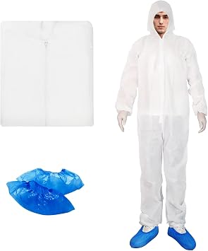 ETERNA Hazmat Suits- 1 Pack Disposable Protective Coveralls with Hood, Zipper, Elastic Wrists, Shoe Covers for Men & Women, Shield from Dirt, Dust, Paint White, Small