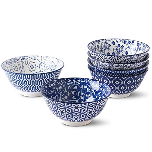 Selamica Porcelain Bowls Set - Set of 6, ceramic bowls for Cereal, Soup