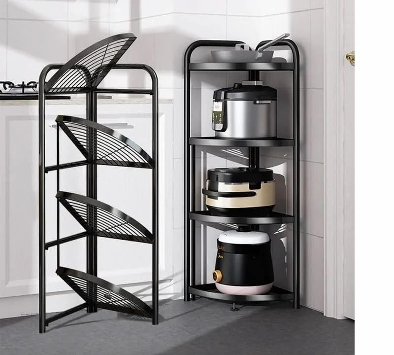 Smart Saver Foldable Corner Shelf Racks, 4 Half-Rounded Shelves, Foldable Kitchen Bathroom Standing Shelf Unit to Store Spices, Books, Toiletries etc, Black-image-10