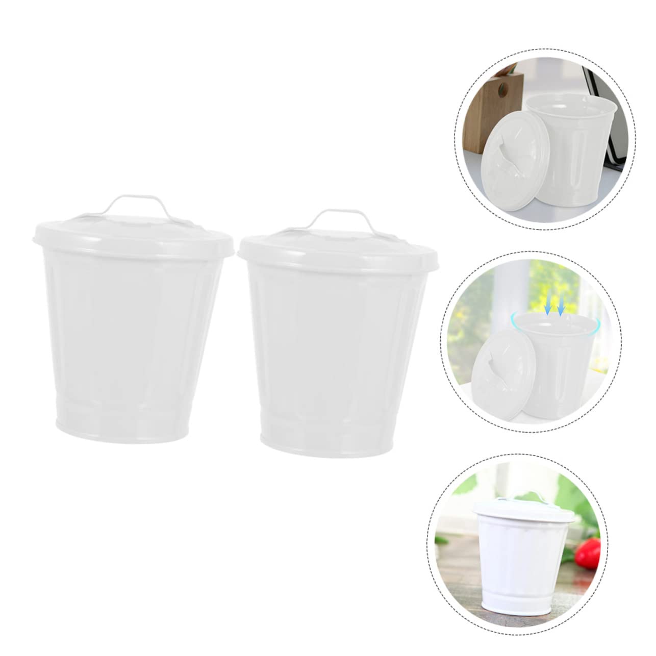 Ciieeo 4pcs Small Galvanized Trash Can Lid Versatile Desktop Garbage Bin for Home Office for Storage Flower Pots Compact Wastebasket for Stylish Organization