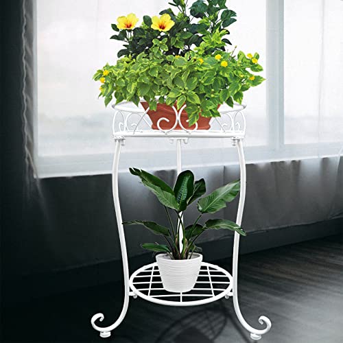 NAKUPE White Metal Plant Stand 18.5 inch Tall 2 Tier Potted Holder Rack Heavy Duty Flower Pot Shelf for Indoor Outdoor Patio Balcony Corner Garden