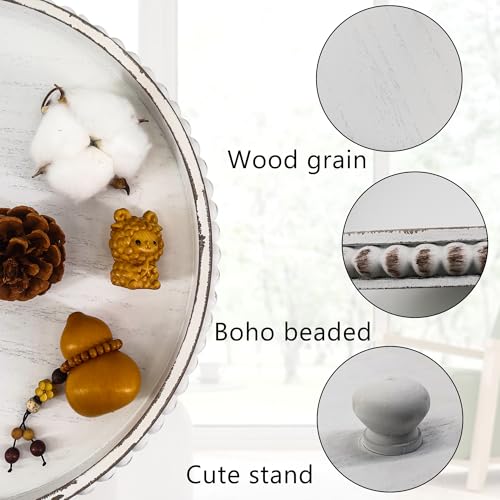 GMFrames Round Decorative Tray Coffee Table Tray with Wood Beaded,Rustic Centerpiece Serving Tray for Farmhouse Kitchen Decor,Bathroom Organizer White - Image 3