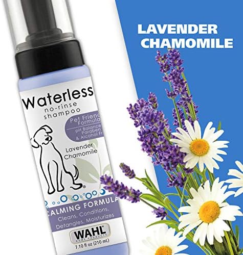 Wahl USA Pet Friendly Waterless No Rinse Shampoo for Animals – Lavender & Chamomile Scented - Cleaning, Conditioning, Detangling, & Moisturizing Shampoo for Dogs – 7.1 Oz - Model 820014A - 5