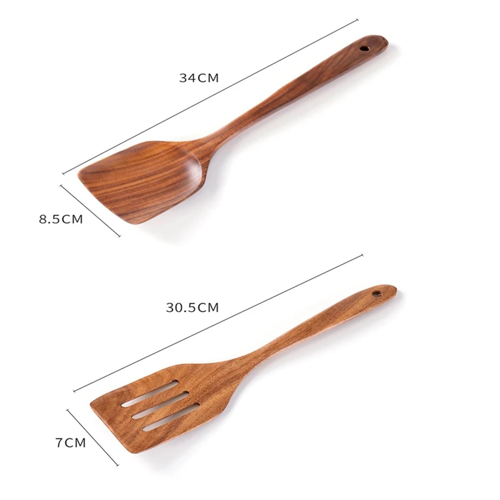 Lot de 2 spatules en bois d'acacia à long manche, plates, antiadhésives, for la cuisson(Spatula set)