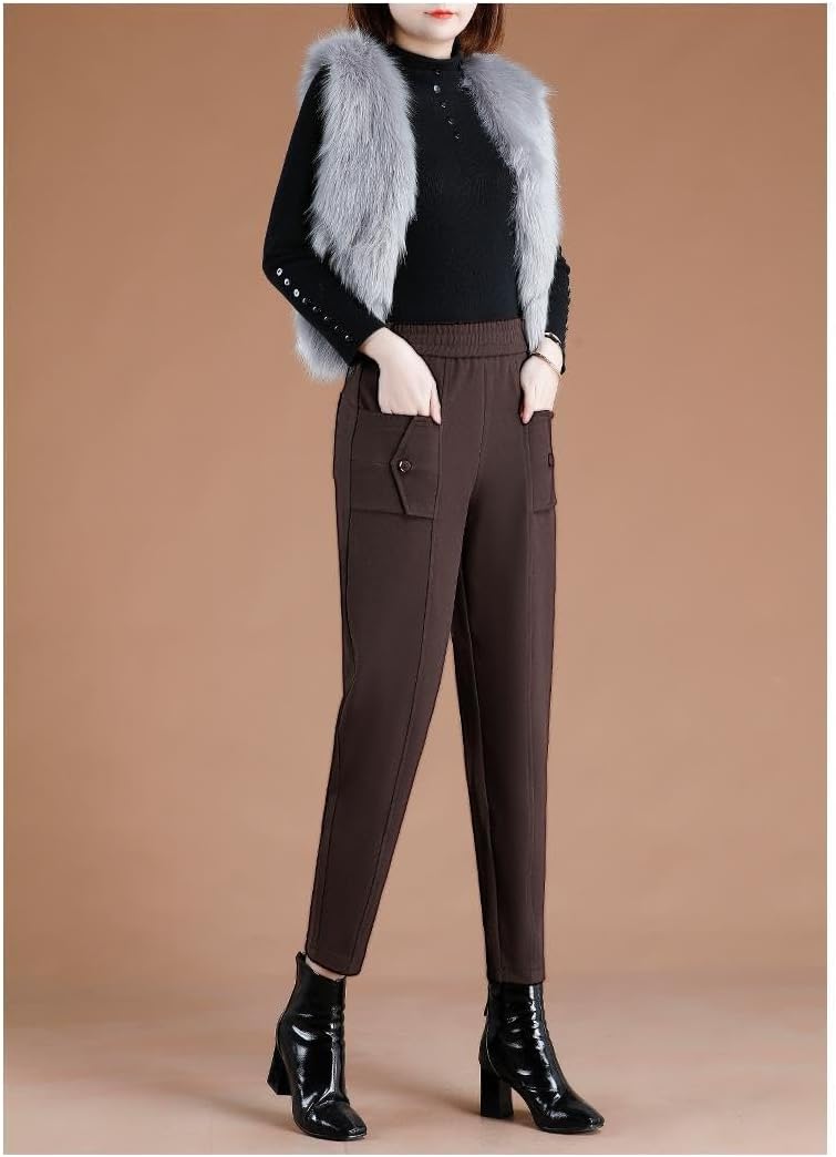 Women's Thickened Wool Casual Pants, Autumn Winter Loose Long Trousers