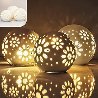 Gadgy ® Set of 3X Ball Fairy Lights l 24 LED String Included l Hand-Crafted l Decorative Lights with Perforation l Shadow Effect l Ø 3/4/5 inch