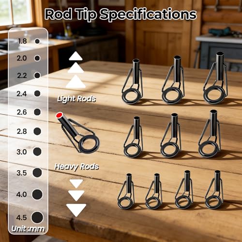 Image of 9KM DWLIFE Fishing Rod Tip Repair Kit, Black Stainless Steel, Wear Resistant Ceramic Ring, Guide Replacement 25 /35 /45 /60 /65pcs