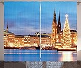 ABAKUHAUS Winter Rustikaler Vorhang, Hamburg Deutschland Altstadt, Wohnzimmer Universalband Gardinen mit Schlaufen und Haken, 280 x 175 cm, Orange Braun Blau