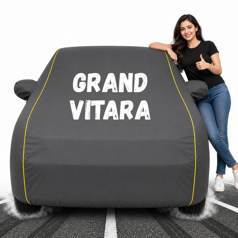 Image of Custom Fit Grey 100% Waterproof Grand Vitara Car Cover | Polyester Car Body Covers for Rain & Sun | UV Protection, Dustproof, Scratch Resistant, Windproof, Heat Resistant