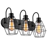 Elibbren Retro Style Industrial Bathroom Vanity Light 3 Lights, Elibbren Vintage Matte Black Wall Sconce with Caged, E26 Base Farmhouse Bathroom Wall Light Fixture for Bathroom Vanity