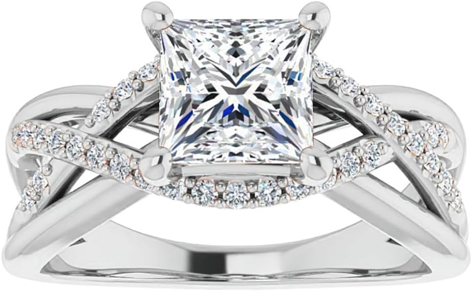 925 Sterling Silver/10K/14K/18K Real Gold 1.19 Carat(ctw) Princess-Cut Twisted Moissanite Wedding Ring Engagement Ring for Women, Personalized Engagement Rings Customized,Anniversary Promise Ring Gift，Size3-14