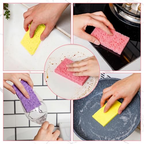 Image of Zhengmy 90 Pieces Sponges Bulk Sponges Kitchen Compressed Sponge Natural Dish Sponge Compressed Wood Pulp Cleaning Without Scratching for Kitchen Bathroom, 3.9 x 2.4 x 0.12 Inch (Dark Color)