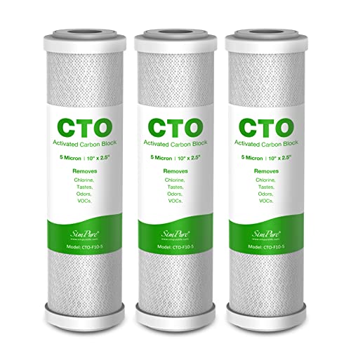 SimPure 5 Micron 10" x 2.5" Whole House Carbon Sediment Water Filter Cartridge Replacement for Home Under-Sink & Countertop Filtration System,10 inch RO Unit, Dupont WFPFC8002, FXWTC, SCWH-5 (3 Pack) by SimPure - Used condition - US$19.81