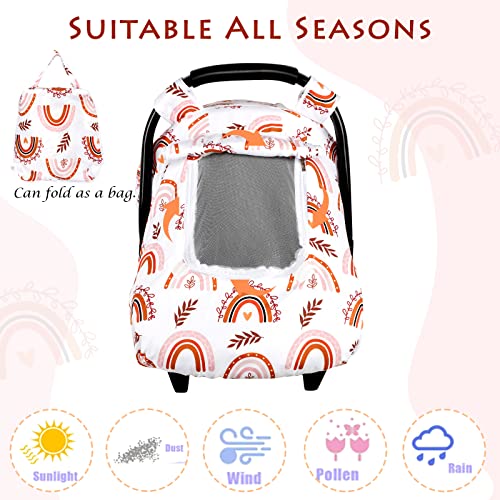 Image of Pea Pod Baby Car Seat Cover Girls, Infant Rainbow Car Seat Covers Canopy for Newborn,2 Layers Windows of Breathable Mesh /Fabric, Lightweight Polyester /Minky Dot Backing, Snug Fit Most Baby Car Seat