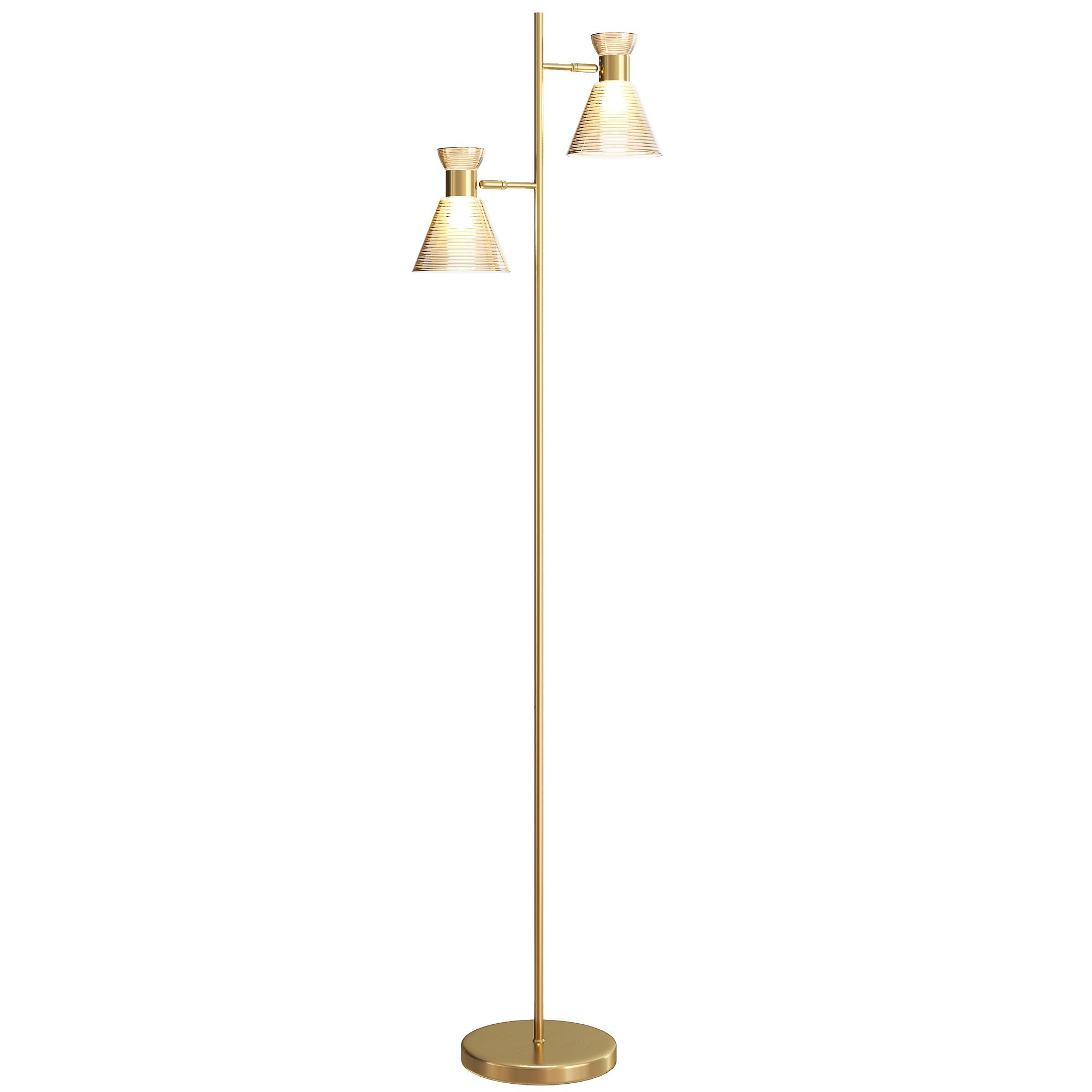 HOMCOM Lampadaire sur pied salon à double tête réglable, lampe sur pied moderne avec abat-​jour en verre floral, douille E27, pour salon, chambre, bureau, ampoule non incluse, doré