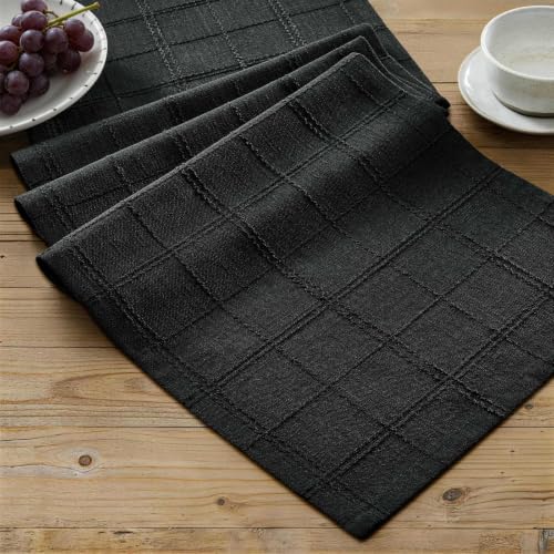 ZeeMart Linen Checked Farmhouse Table Runner, 13x108 Inches Black