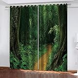 GSKOQD Cortinas Termicas Aislantes Frio Y Calor para Dormitorio Matrimonio Salón Impresión Digital 3D Paisaje De Bosque Verde Cortinas Opacas con Ojales 2 Piezas 240X230Cm