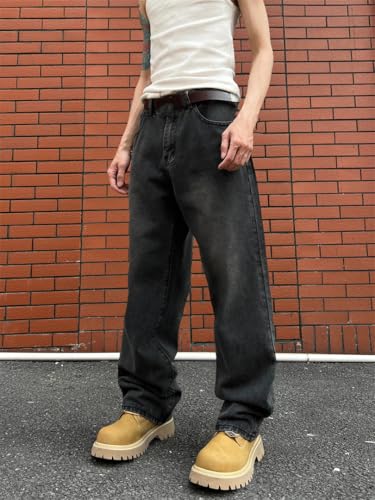 Men's Straight Fit Denim Jeans Business Casual Style Loose Classic Workwear Long Trousers4