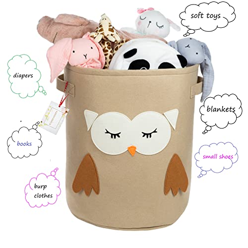 Kids’ Collapsible Laundry & Toy Basket – Felt Baby Hamper With Strong Handles & Cute Design – Kids & Baby Laundry Basket For Boys & Girls, Storage, Organization, Woodland Nursery By Sannomiya - Owl #TOP2