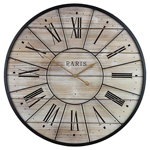 Sorbus Paris Wall Clocks for Living Room Décor, Decorative Wall Clock for Kitchen, Parisian French Country Rustic Large Modern Farmhouse Decor Ideal Analog Wood Metal Clock, 24” Round