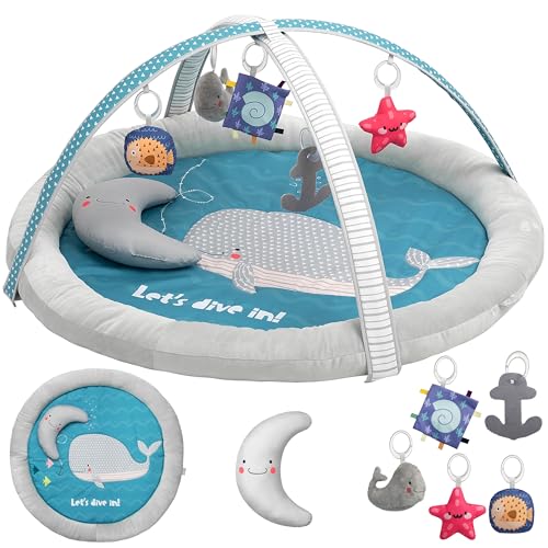 TODDLETUFF X-Large Baby Play Mat with Soft Bumper | Extra Room for Tummy Time, Crawling, & Play | Padded Floor Mat for Infants & Toddlers | Cozy & Safe Baby Activity Mat for Growing Families [Whale]