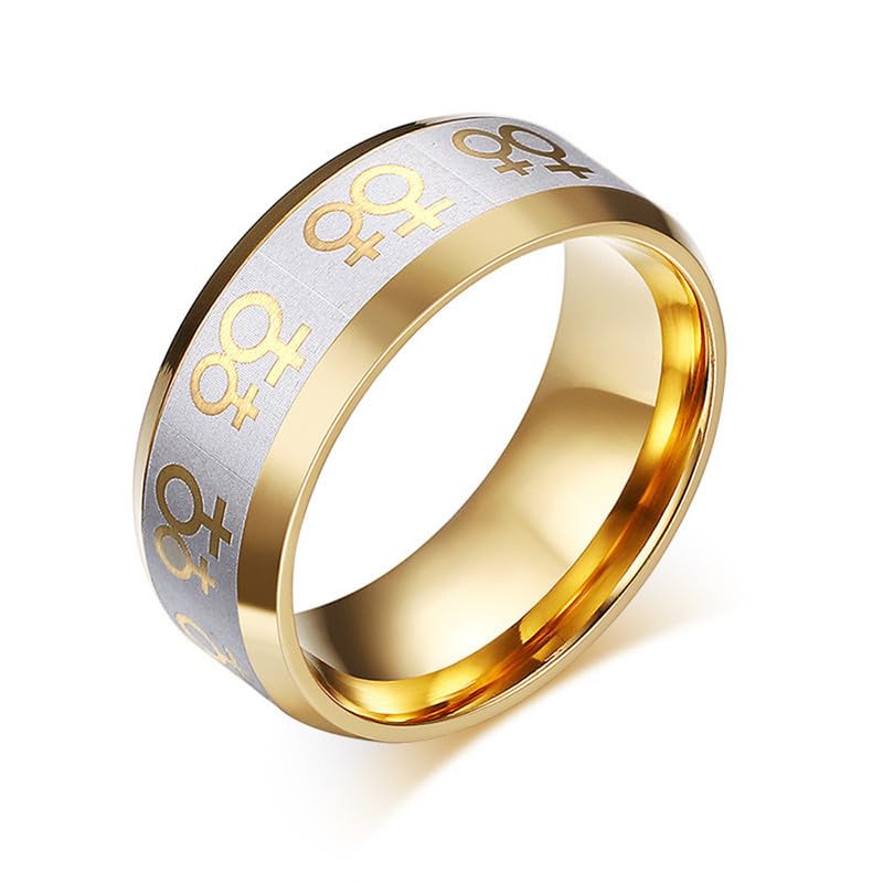 Joievievie Vergoldeter Ring mit Symbol der Weiblichkeit Venus Schwester Pride Lesbisch LGBT matt Schmuck Ring für Frauen, 54 (17.2), Edelstahl