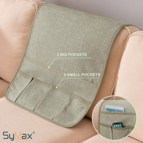 Symax Sofa Armrest Storage Organizer With 6 Pockets Chair Non-Slip Armchair Caddy For Recliner Remote Holder, Tv Control, Cell Phone (Beige) #TOP4